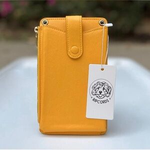 Mustard Yellow Small Crossbody Phone Purse, Zipper Coin Card Slot Gold Hardware